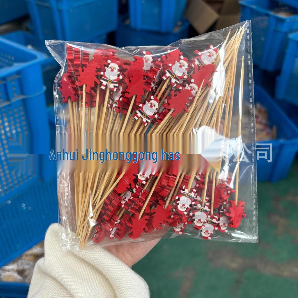 Бамбуковые шпажки для рождественских коктейлей и фруктов с Санта-Клаусом