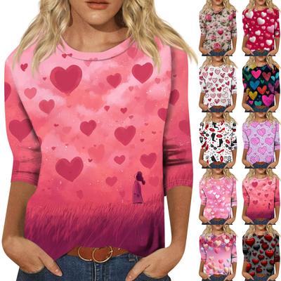 Женский модный повседневный пуловер с рукавом три четверти, принтом ко Дню святого Валентина и круглым вырезом
