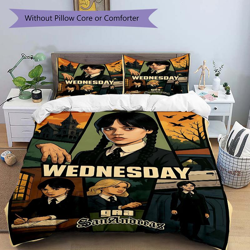 3pcs Wednesday Addams Duvet Cover Set, 1 Duvet Cover + 2 Pillowcases (No Insert), High-Definition Print, Home & Dorm Set yy251208077