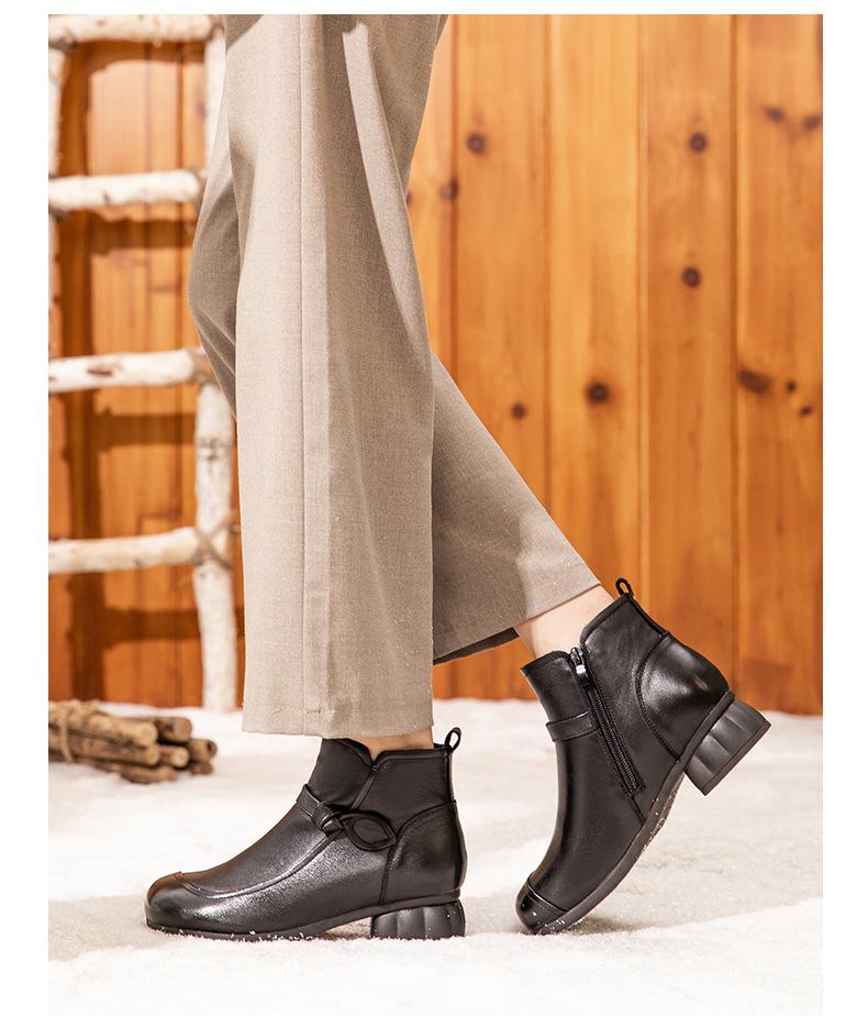 Зимние этнические вышитые ботильоны ручной работы 2025 года на ретро массивном среднем каблуке и мягкой подошве больших размеров