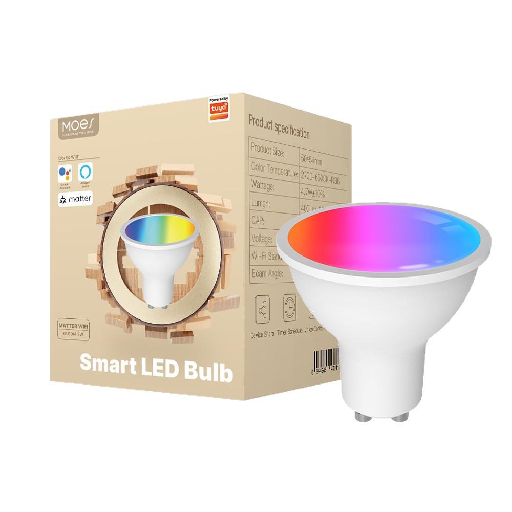 MOES Matter Smart GU10 LED Light Bulbs Color Changing WiFi Smart Bulbs, 2700K-6500K Dimmable Smart Life Remote Control