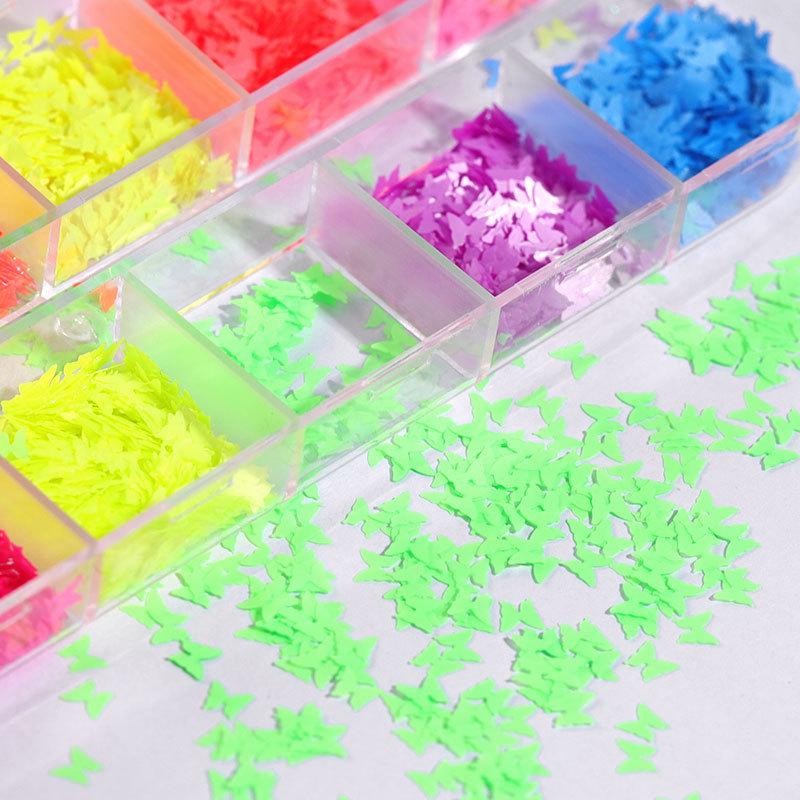 12-Color Mixed Nail Art Sequins, Laser Symphony Star Butterfly Fluorescent Diy Nail Art Decorative Sequins