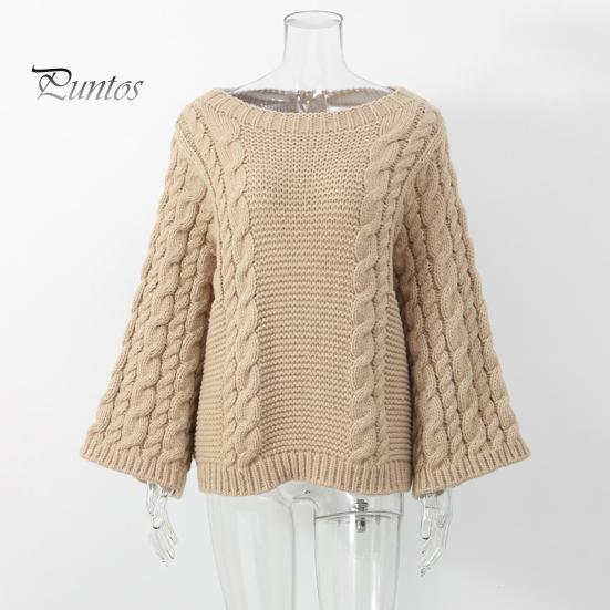 Женский свитер с круглым вырезом и длинным рукавом, с перекрученной текстурой, трикотажные топы, однотонные, свободные, пуловеры