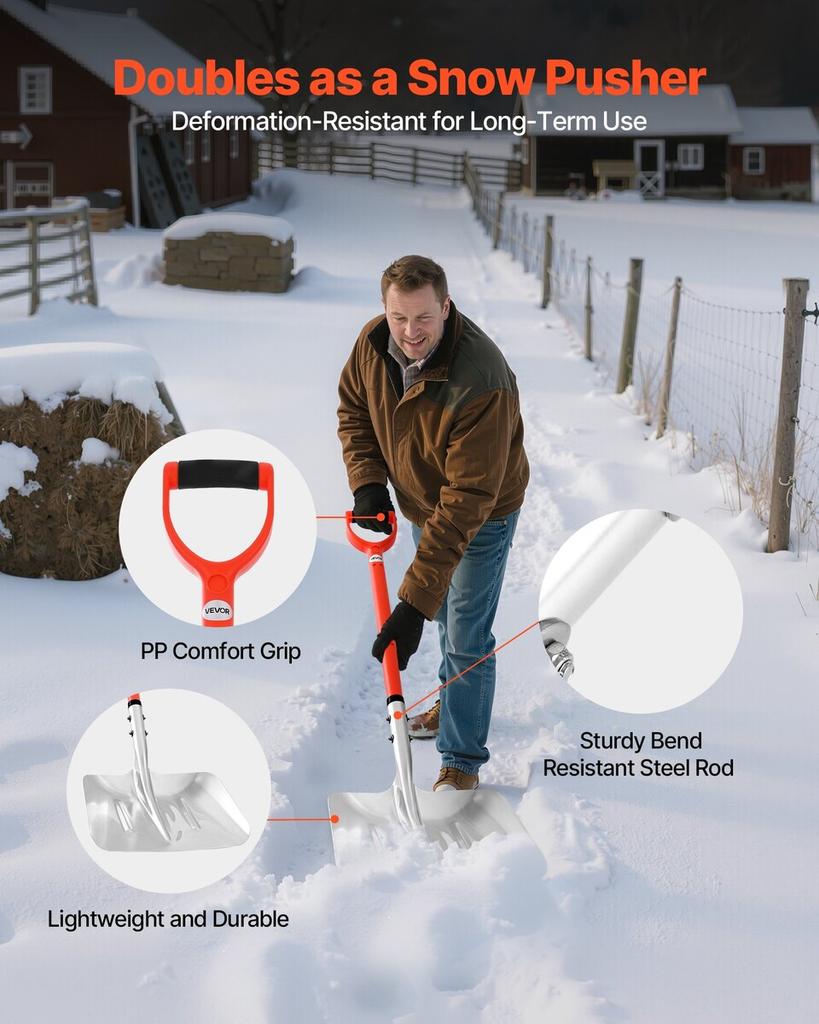 Snow Shovel for Driveway, 35cm Wide Aluminum Alloy Snow Shovel with D-shaped Handles, Large Capacity Snowplow Shovels, Lightweight Snows Removal Tool