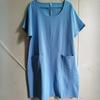 GMXIA Women's Summer Loose Solid Colour Pocket Short Sleeve O-Neck Washed Cotton Linen Dress