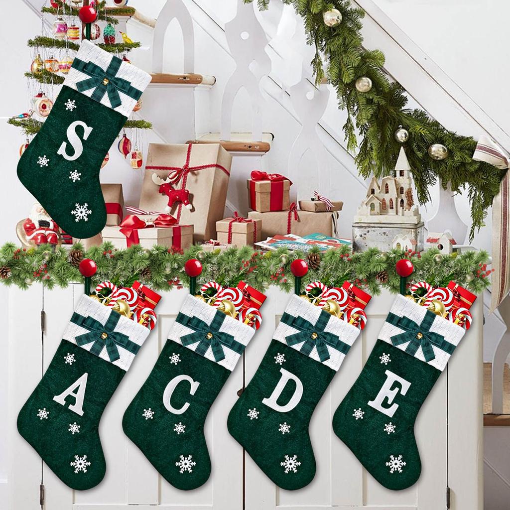 Christmas Stockings Small Embroidered Letter Knitted Xmas Hanging Stocking Decorations Christmas Party Decor
