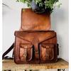 Men's Goat Leather Messenger Real Satchel Laptop Bag Handmade Brown Bag ( Free Gift Sling Brown Laptop  Bag Size - 9 X 7 X 3 In )
