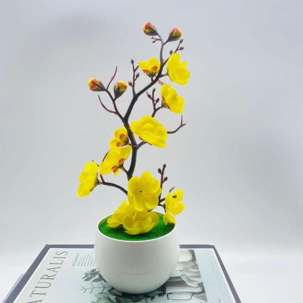Blossoms Bonsai Silk Flowers Silk Flower Winter Plum Branch Mini Potted Plants  Room