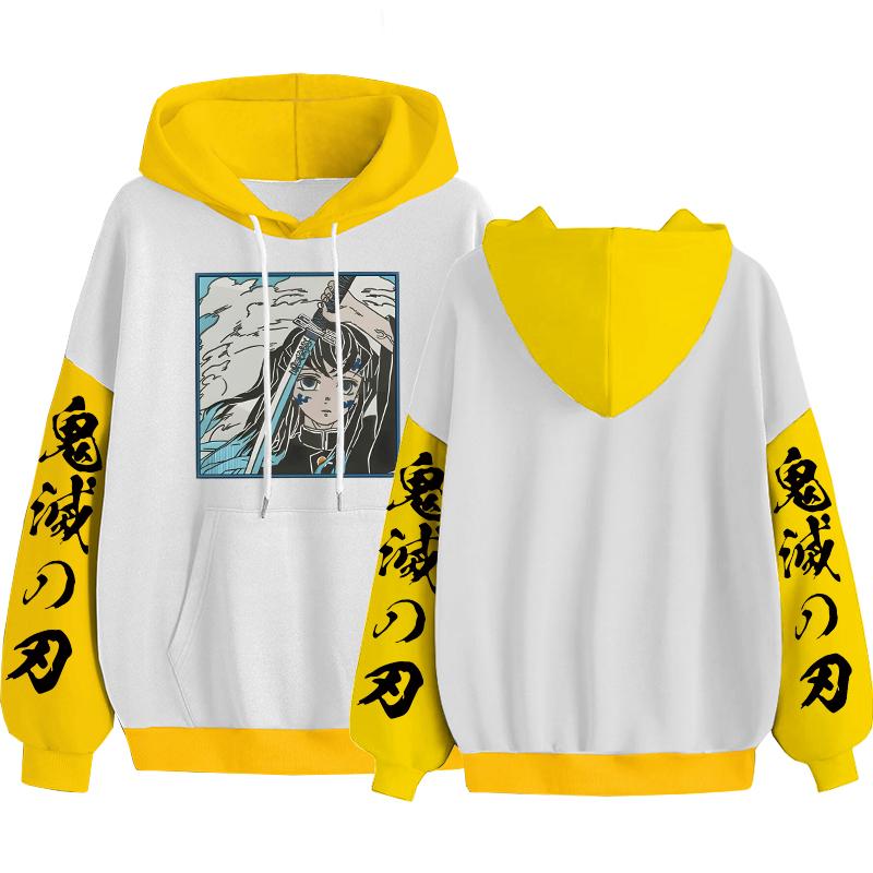 Anime Demon Slayer Tokitou Muichirou Hoodies Men Women Patchwork Casual Soft Streetwear Autumn Hip Hop Y2k Hooded Sweatshirts