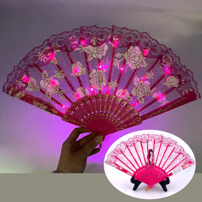 Светодиодный складной веер Glow Dancing Hand Fan La Folding Plastic Fan для женщин девушек Вечеринка элегантный Декорация Товары