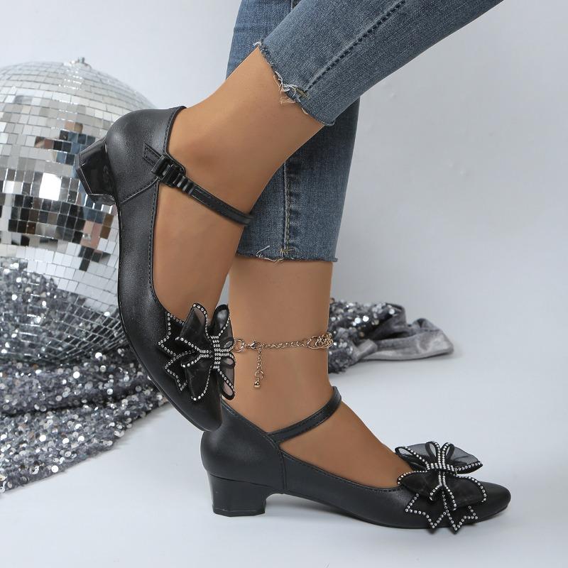 2024 Shoes for Women Ankle Buckle Strap Women's High Heels Outdoor Dress Pumps Women Bow Tie Crystal Pointed Toe Ladies Shoes