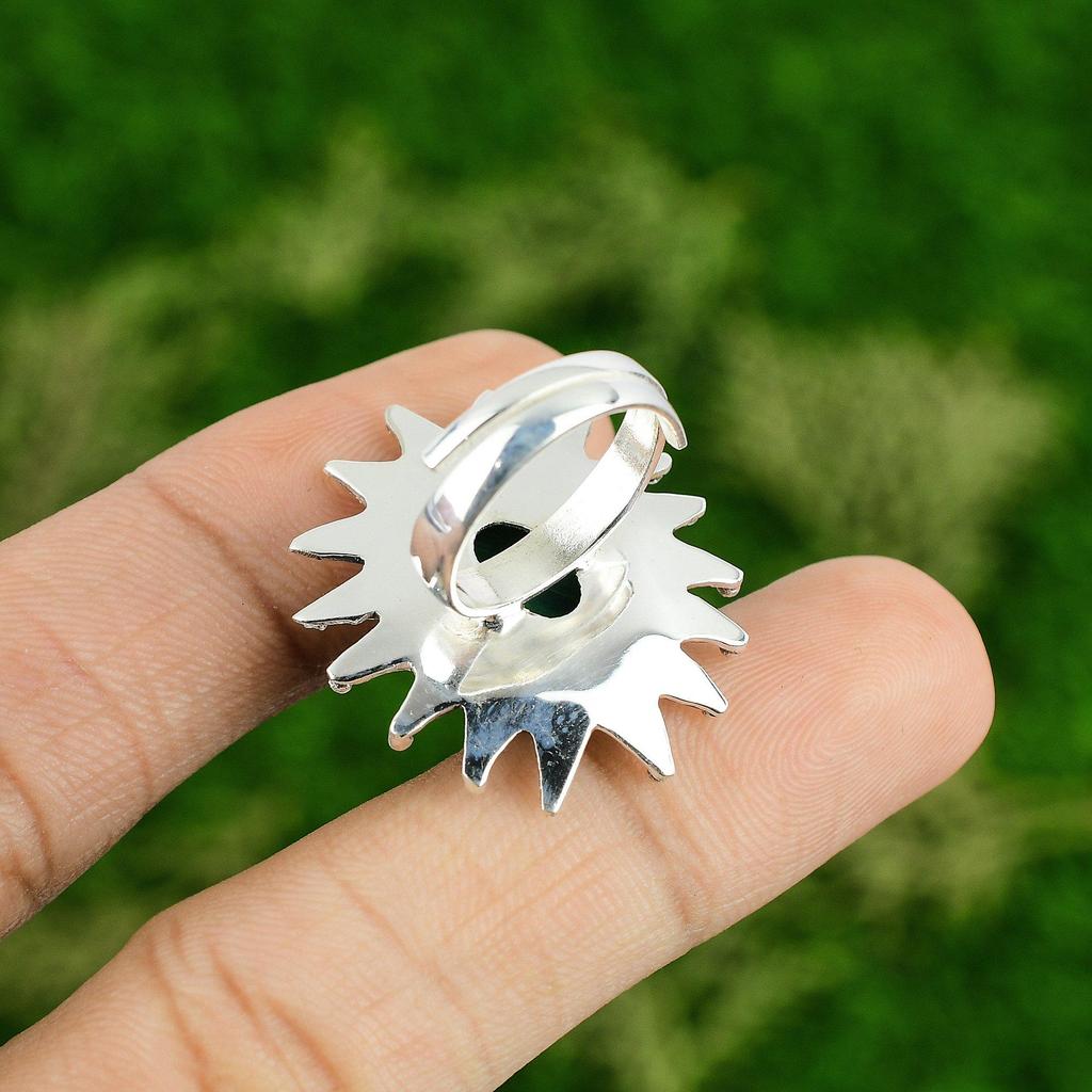 Стерлинговое серебро Русский малахит Камень Дочь Заявление Кольцо-цветок Ювелирные изделия