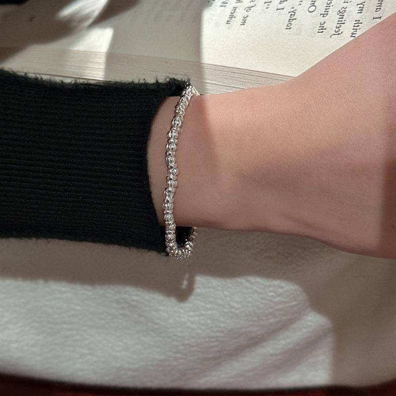 Handmade 925 Sterling Silver Geometric Elastic Beads Beaded Bracelet for Women