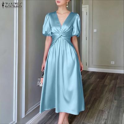 Женское летнее повседневное платье с V-образным вырезом и короткими рукавами