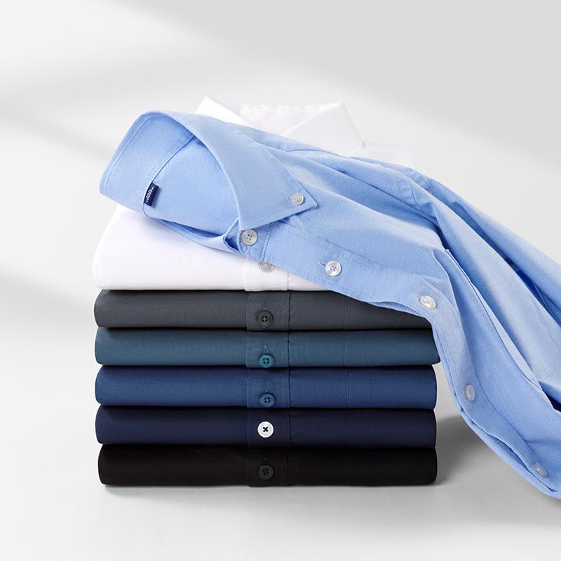 Elastic Cotton Oxford Men Solid Shirts Long Sleeve Business No-iron High Quality Classical Shirt Male Button Collar