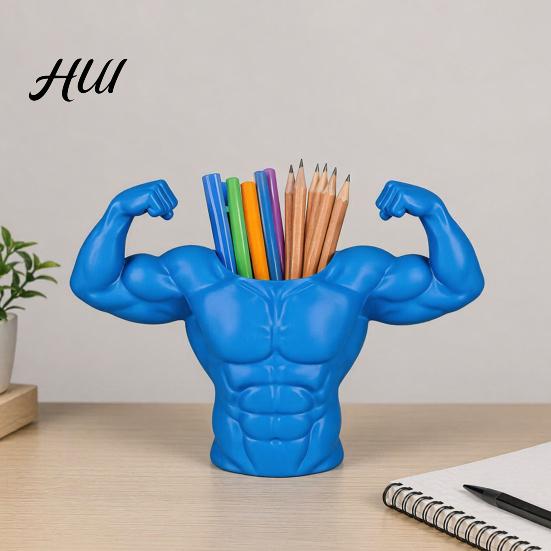Fitness Desk Organizer 3D Printed Pen Holder, Muscular Man Figure, Creative Makeup Brush Holder for Pens And Brushes, Funny Enthusiast Gift