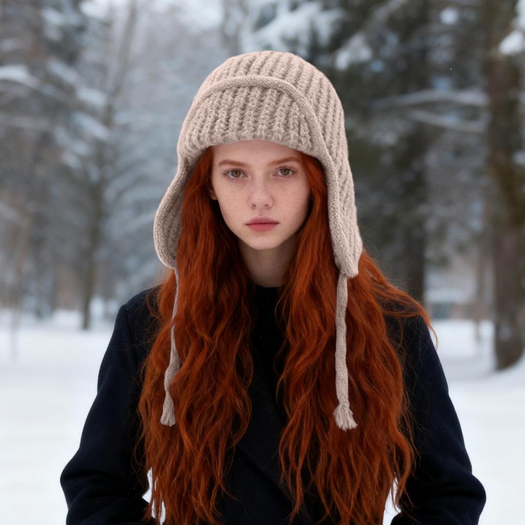 Женская шапка-авиатор, Женская шерстяная шапка для холодной погоды, Модная теплая вязаная шапка для большого обхвата головы