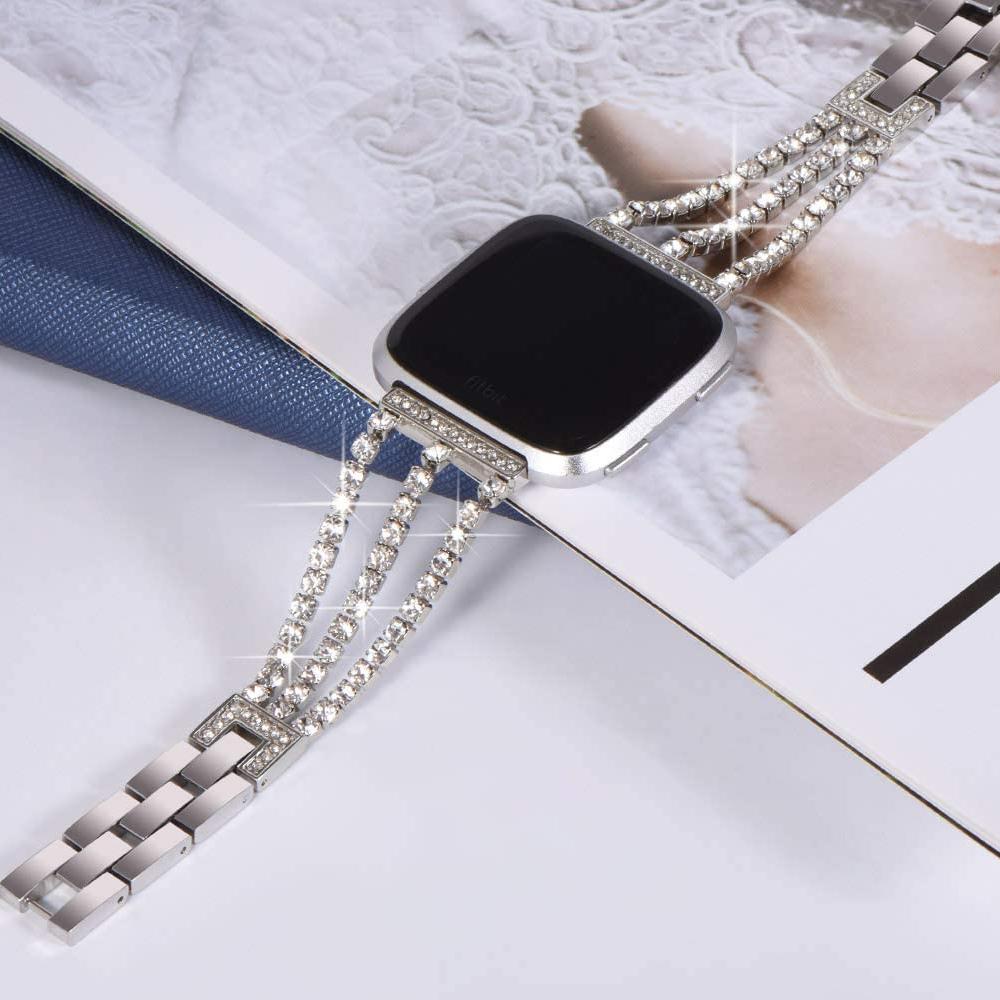 Slim Wristband for Fitbit Sense 2 Bands Dressy Metal Bracelet Bling for Fitbit Versa 2/3/4 Watchband Jewelry Women Strap Luxury