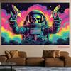 2D Neon Astronaut Background, Peace Sign Skull Spaceman & Cosmic Clouds Backdrop