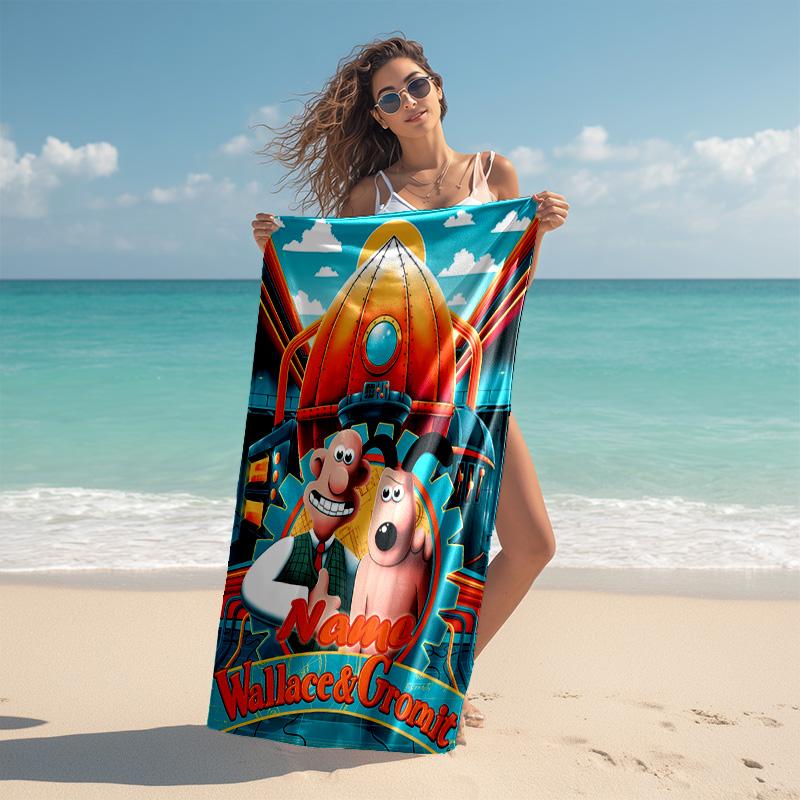 Personalized customized proof beach towel with Wallace and Gromit pattern - soft, absorbent,quick-drying,perfect swimming,camping&bathing