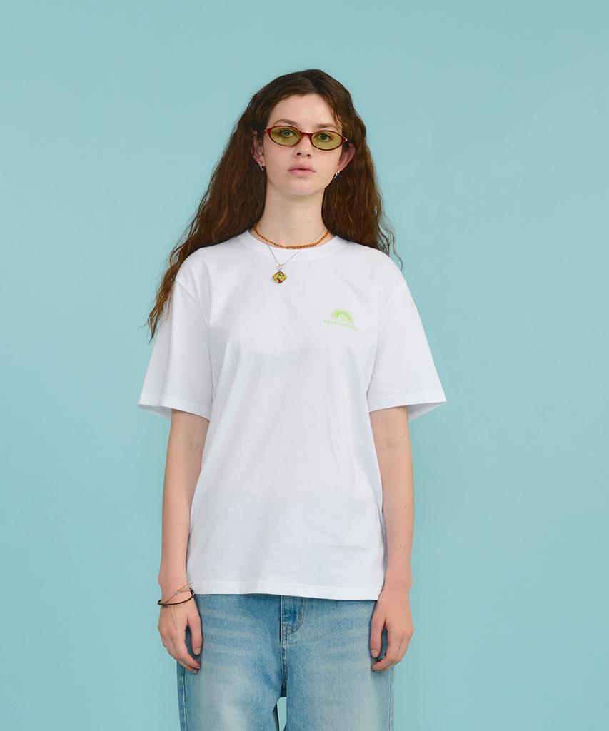 HELLO SUNRISE Mini Og Logo Tee_White & Lime