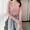Kuz Qish V-boʻyinli Top Slim Fit Qisqa Bir xil rang Ichki Uzun qisma Asos Trikotaj Sviter Ayollar uchun