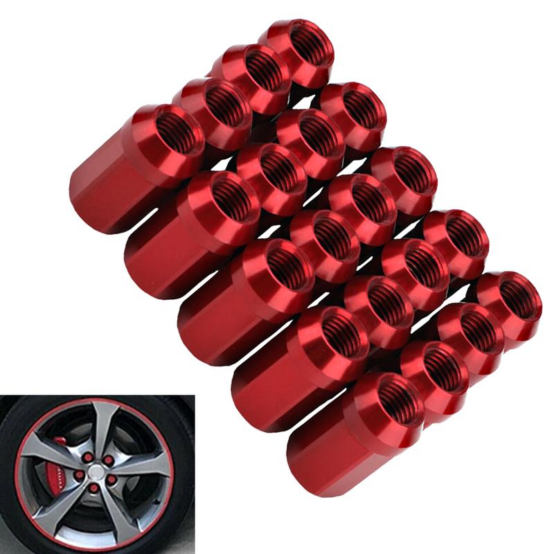 20pcs Lug Nuts M12X1.5 Aluminum Red Wheel Nuts Hex 19mm Closed End Cone Seat Car Accessories