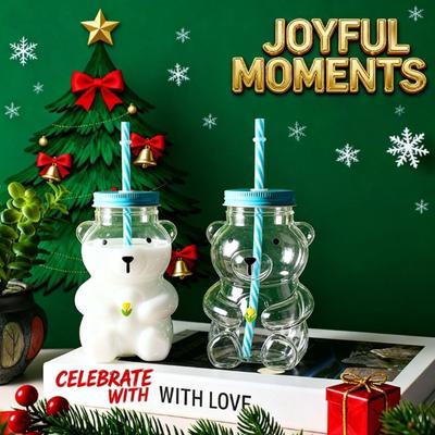 Кружка стеклянная с крышкой «Мишка», прозрачная, с трубочкой, милая, с плюшевым мишкой, для дома, для бара