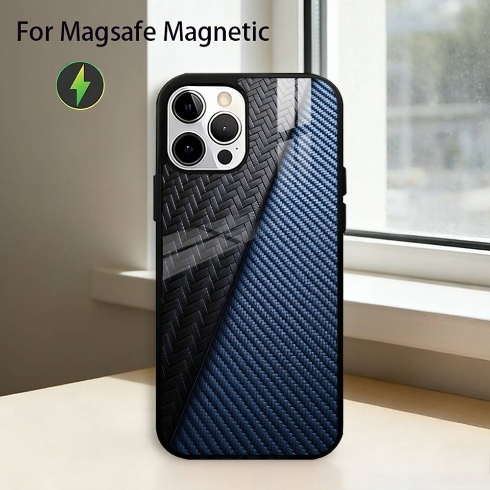 Автомобильный чехол из углеродного волокна для iPhone 17, 16, 15, 14, 13, 12, 11 Plus, Pro, магнитный, для беспроводной зарядки Magsafe