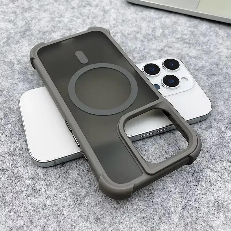 Магнитный Роскошный Матовый Противоударный Чехол-Броня для iPhone15 14 13 12 11 16Pro Max Беспроводная Зарядка Для Magsafe Чехол