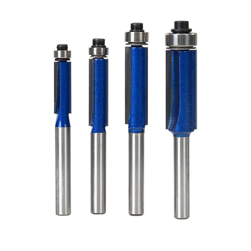 4pcs 1/4 Inch Shank Top Bearing Flush Trim Router Bits Cemented Carbide Endmill Milling Cutter Trimming Cutters Woodworking Tool