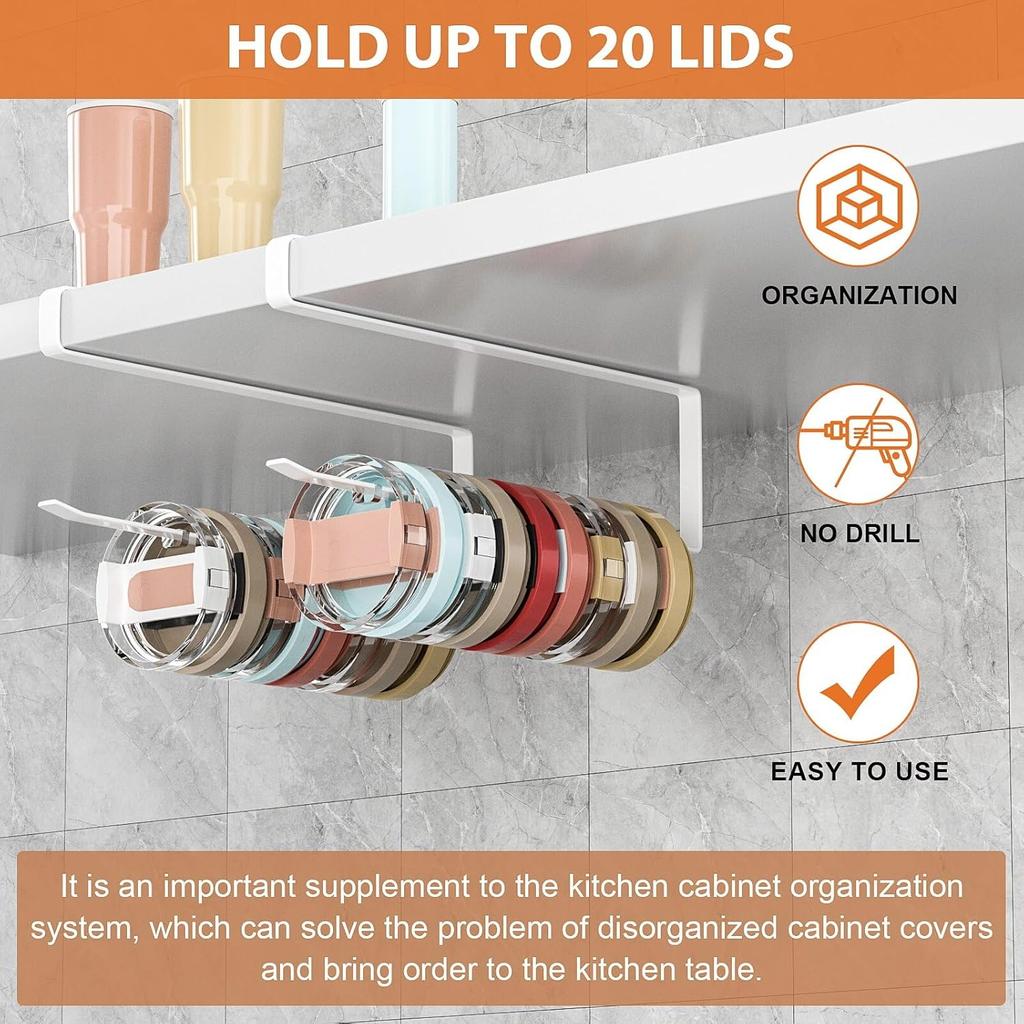 2 Pack Tumbler Lid Organizer, Premium Cup Lid Organizer Up to 20 Lids, Easy to tall Lid Holder, Space Saving Tumbler Lid Storage for Kitchen