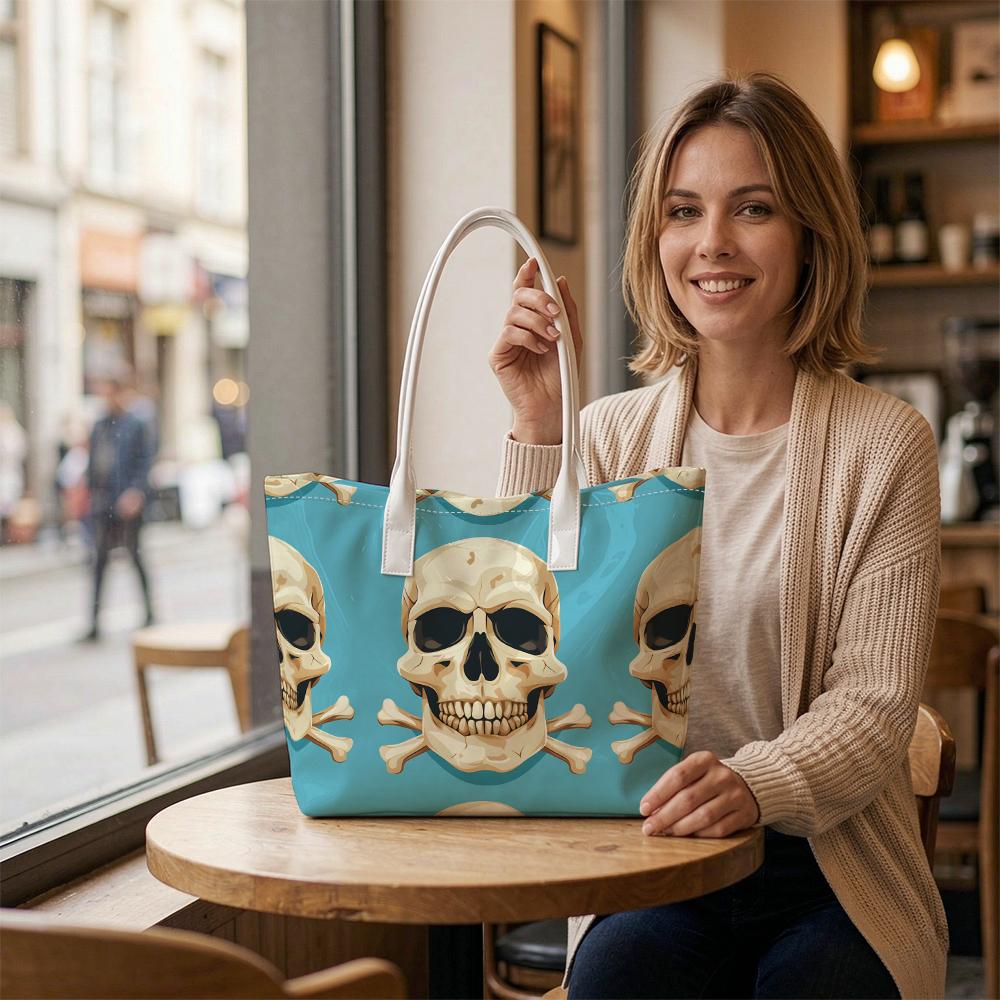 Stylish Skull Pattern Tote Bag Large Capacity Daily Use Shoulder Bag