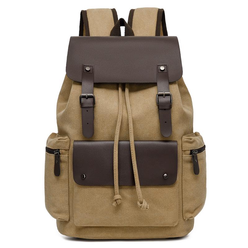 Vintage Canvas Backpack: Large Capacity, Travel & Laptop Bag with Drawstring Flap for Men