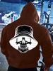 Skull with Hat Back Print Long Sleeve Pullover Hoodie, Hooded Sweatshirt, Front Pocket, Casual Printed Apparel, Machine Washable,