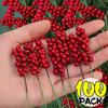 100/10PCS Mini Artificial Red Berries Branches Christmas Holly Berry Stamen Flowers Wreath Xmas Tree Ornaments Party Home Decor