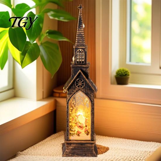 Indoor Christmas Table Decor House Lantern Night Light, Glowing LED Tabletop with Cottage Gift for Friends Scene, Flameless Candle Lamp Home
