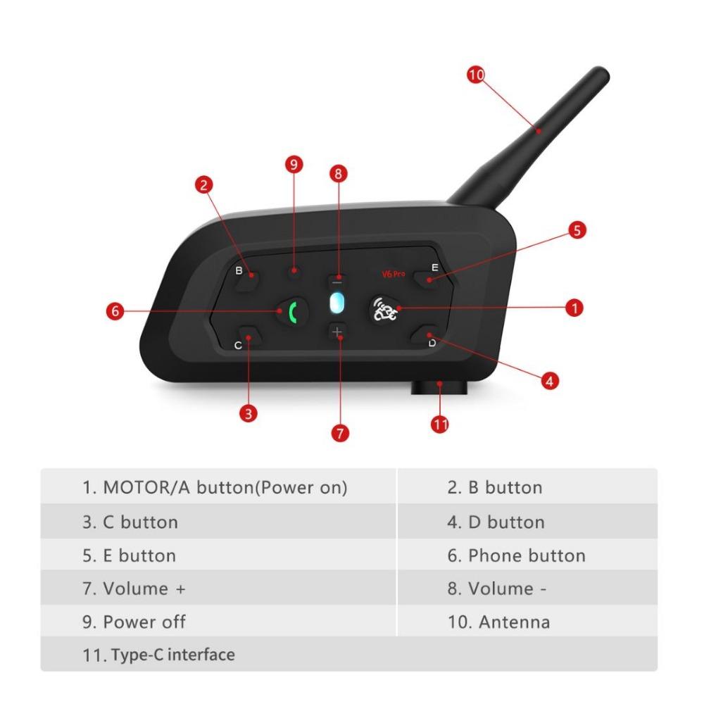 Мотоциклетный Bluetooth-интерком V6 Plus, система группового чата на 6 мотоциклистов, 1500 м, с шумоподавлением, водонепроницаемая гарнитура для шлема