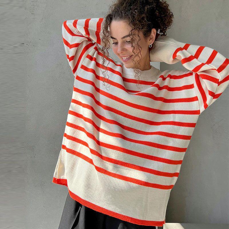 Осенне-зимний женский свитер, вязаный свитер, пуловер, свитер с круглым вырезом, свободный повседневный свитер с длинными рукавами