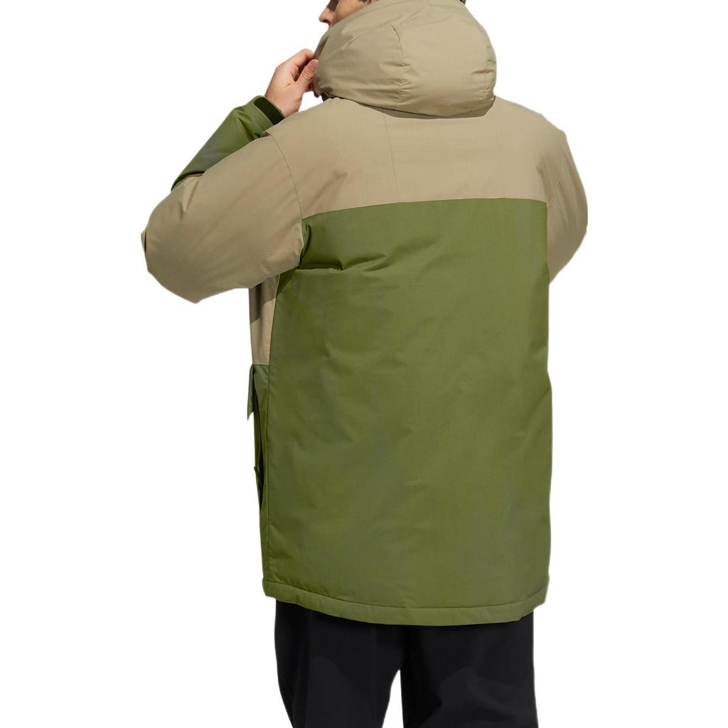 Adidas Colorblock Letter Print Hooded Zip Down Jacket Unisex Outerwear Deep-Olive-Green HN2010