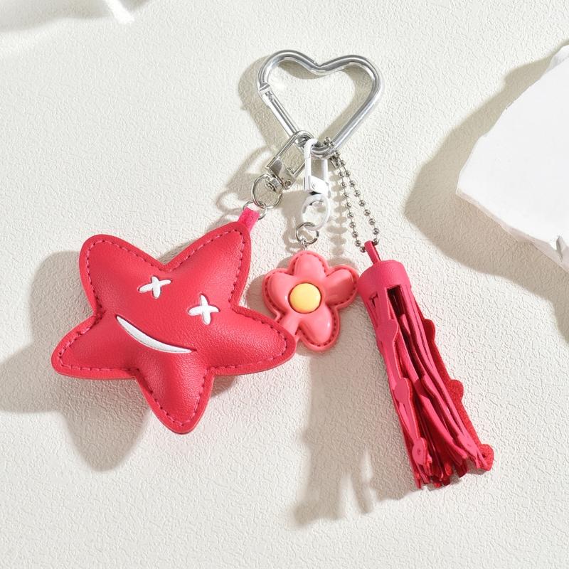 Starfish Bag Pendant Cute Leopard Bear Rainbow Leather Decorative Keychain Fashion Braided Rope Bag Gift All-purpose Accessory