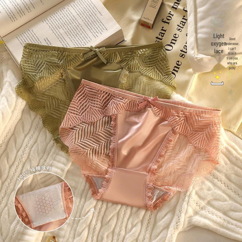 Women's Low Waist Lace Panties - Pure Cotton Antibacterial Crotch, Thin, Sexy, Transparent, Breathable Briefs.