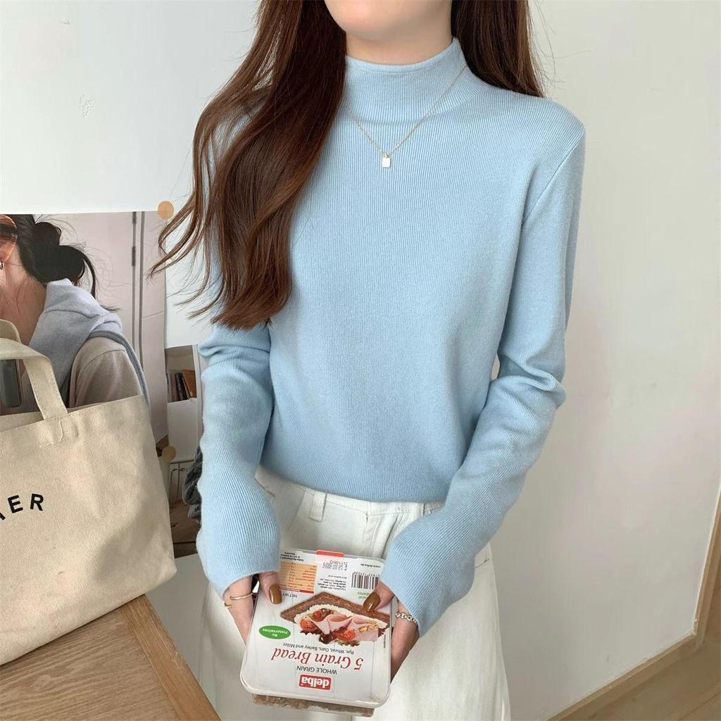 Супер девчачий корейский свитер с полувысоким воротом - Стильный, мягкий топ с длинным рукавом