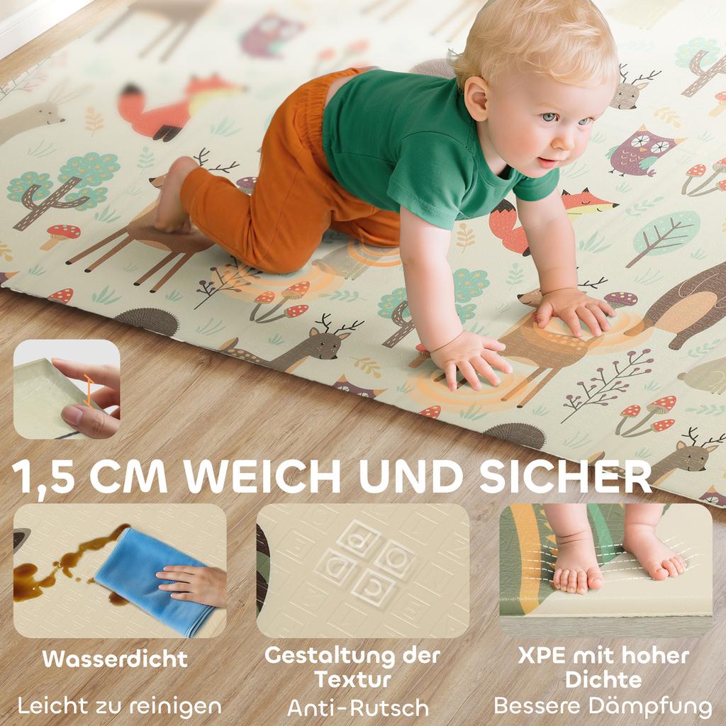 Baby Play Mat, Double Sideded Foldable Kids Crawling Mat, Reversible & Waterproof, Forest Theme