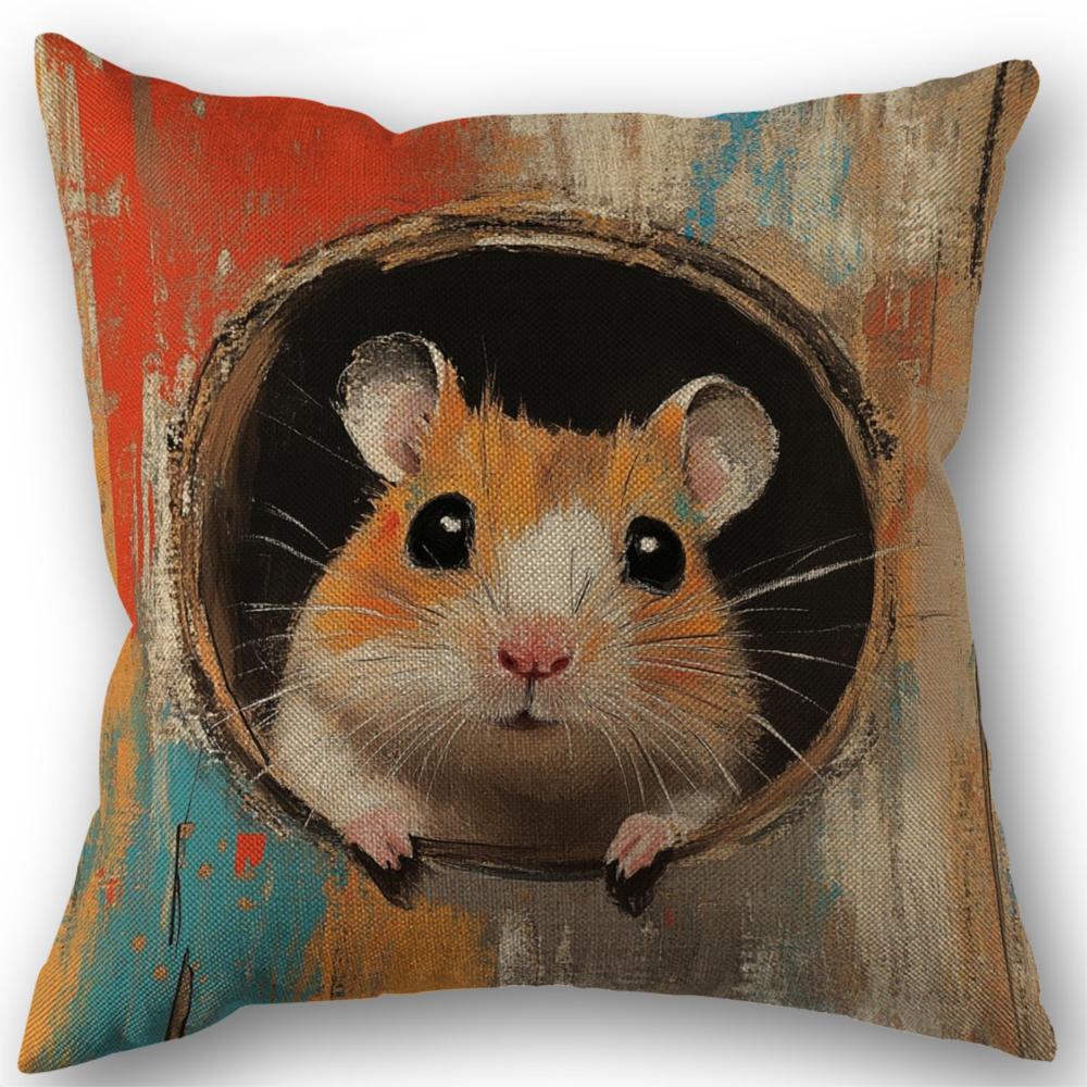 Милая арт-наволочка с мышкой Свадебная декоративная льняная наволочка для домашней подушки 45x45(Одна сторона)
