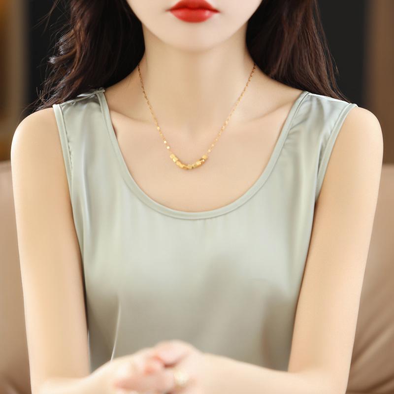 Satin Silk Vest Summer Women's Vest Pullover Short Top Sleeveless Vest Round Neck Solid Color Camisole