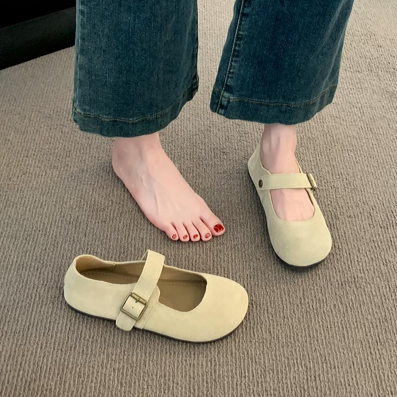 New Style Shallow Mouthed Flats Sole Single Shoe for Women Soft Sole Bean Shoes Round Toe Retro Mary Jane Shoes Zapatos Mujer