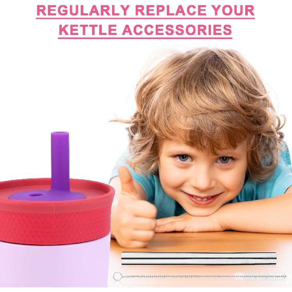 4pcs Metal Straw for Owala Kids 12 OZ Stainless Steel Tumbler, Reble Stainless Steel Replacement Straws with 2pcs Cleaning Brushes Compatible with