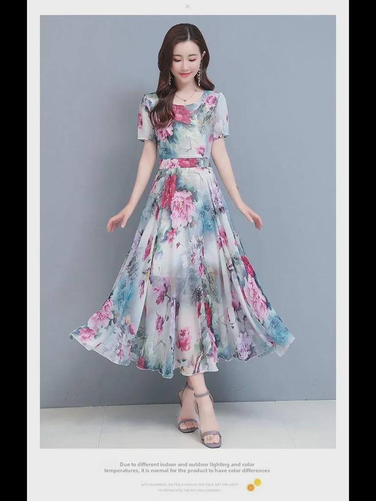 Элегантное летнее платье с цветочным принтом: Женская облегающая длинная пляжная юбка с короткими рукавами (2023)