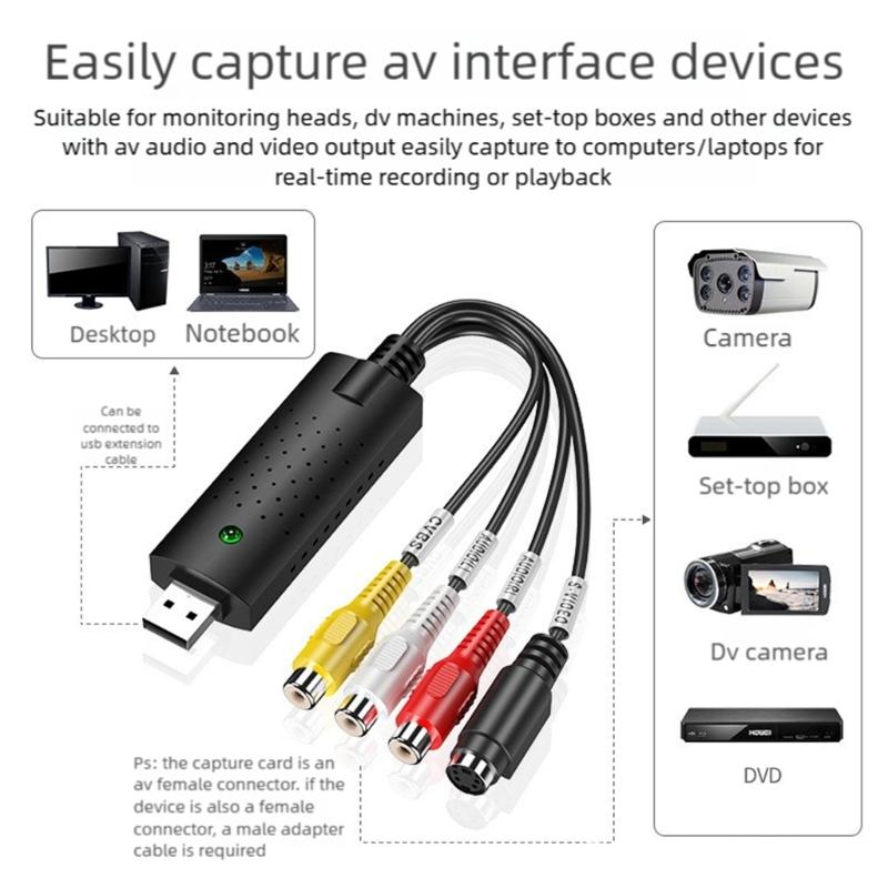 Адаптер карты захвата звука и видео USB с USB-кабелем Конвертер USB 2.0 в устройство захвата видео для ТВ